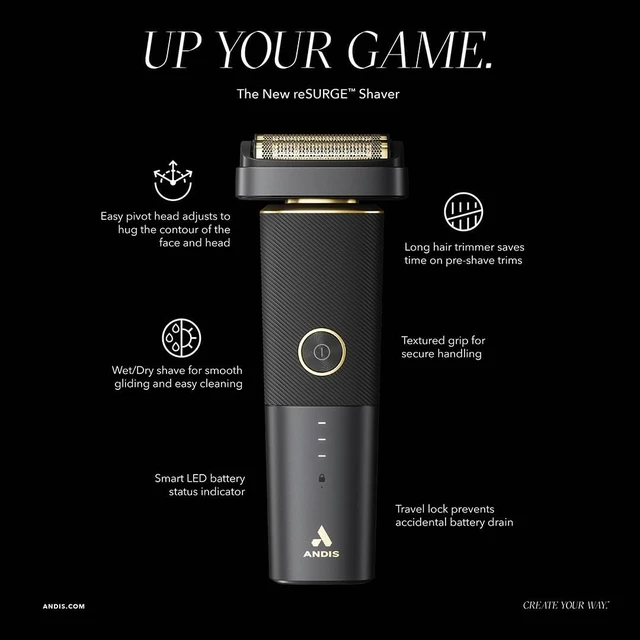 Alt view image 5 of 7 - Andis 17300 reSURGE Electric Lithium Titanium Precision Foil Wet/Dry Rechargeable Shaver, Black