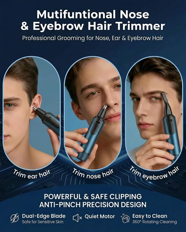 Alt view image 2 of 7 - AREYZIN Nose Hair Trimmer for Men,2026 Professional 3 in 1 Painless RechargeableEar and Nose Trimmer,IPX7 Waterproof Eyebrow Facial Hair Trimmer Body Grooming Kit Dual EdgeBlades