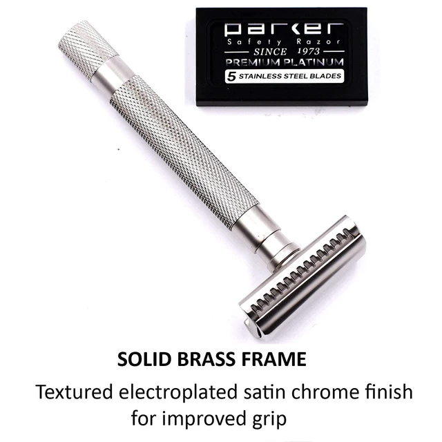 Alt view image 4 of 5 - Parker Semi-Slant Safety Razor Satin Chrome Finish | Smooth, Efficient Double Edge Wet Shaver for Men | Slanted Cutting Action + 5 Platinum Blades Included | Iconic Brand