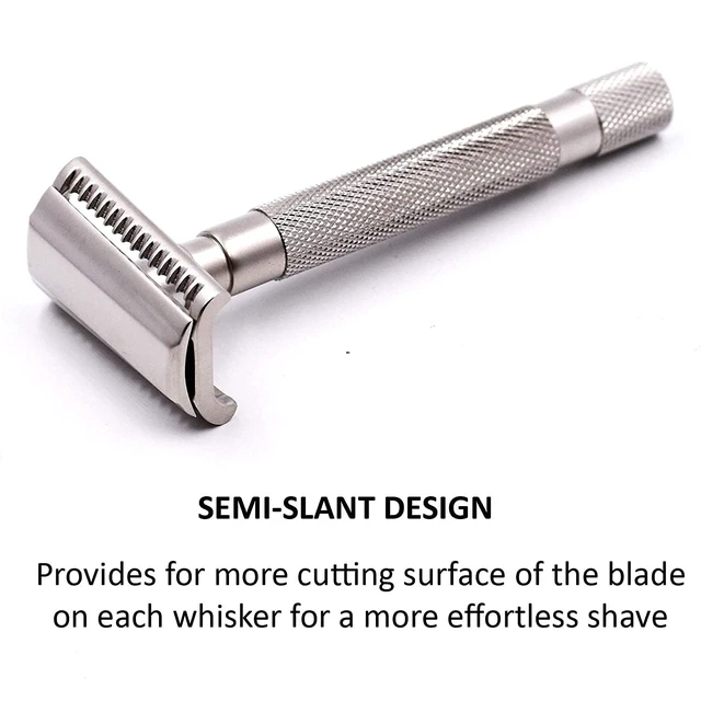 Alt view image 5 of 5 - Parker Semi-Slant Safety Razor Satin Chrome Finish | Smooth, Efficient Double Edge Wet Shaver for Men | Slanted Cutting Action + 5 Platinum Blades Included | Iconic Brand