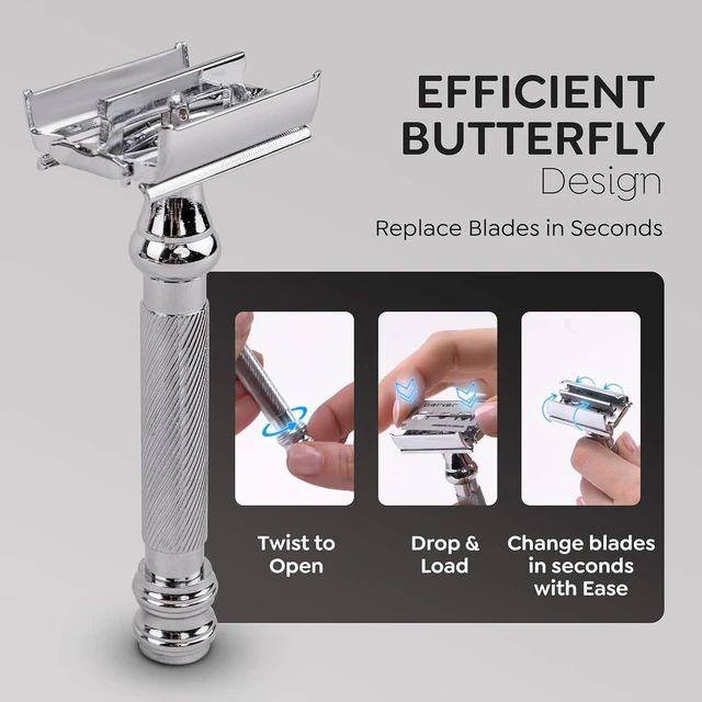 Alt view image 3 of 7 - Parker 99R Chrome Double-Edge Safety Razor for Men With 5 DE Blades