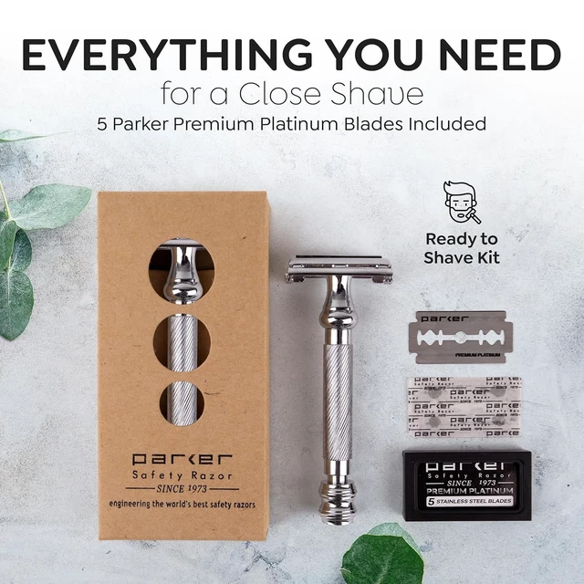 Alt view image 7 of 7 - Parker 99R Chrome Double-Edge Safety Razor for Men With 5 DE Blades
