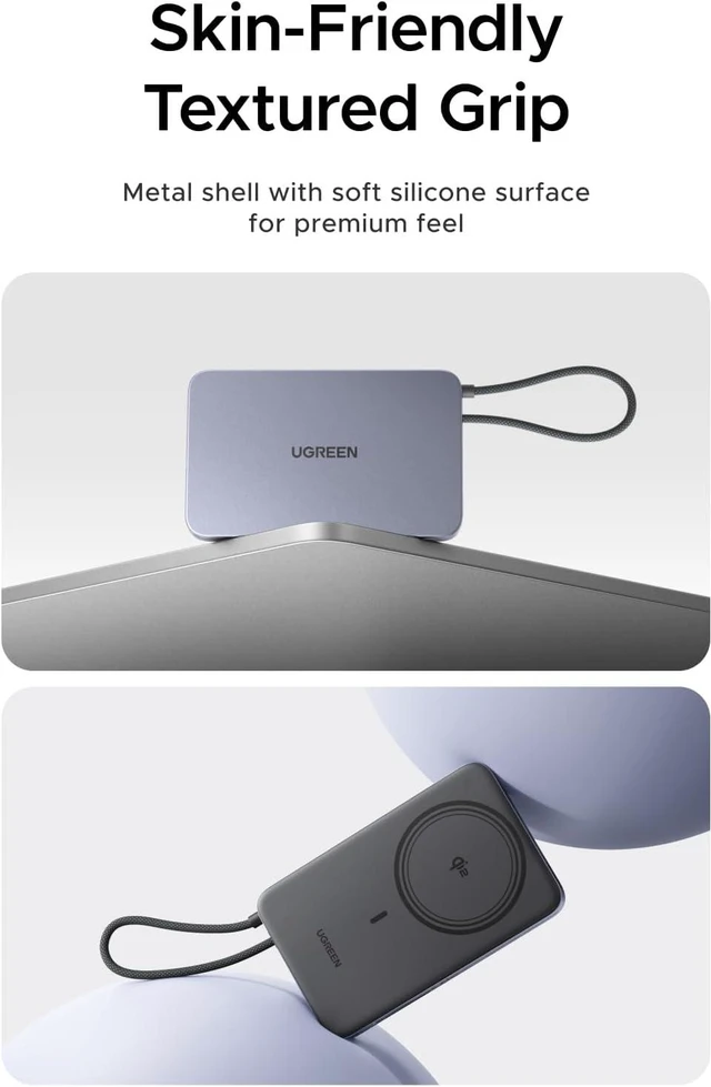Alt view image 6 of 7 - UGREEN Magflow Air 10000mAh Qi2 15W Wireless Power Bank Built-in Cable