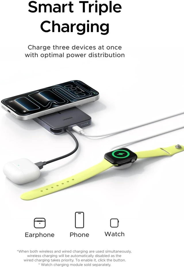 Alt view image 7 of 7 - UGREEN Magflow Air 10000mAh Qi2 15W Wireless Power Bank Built-in Cable