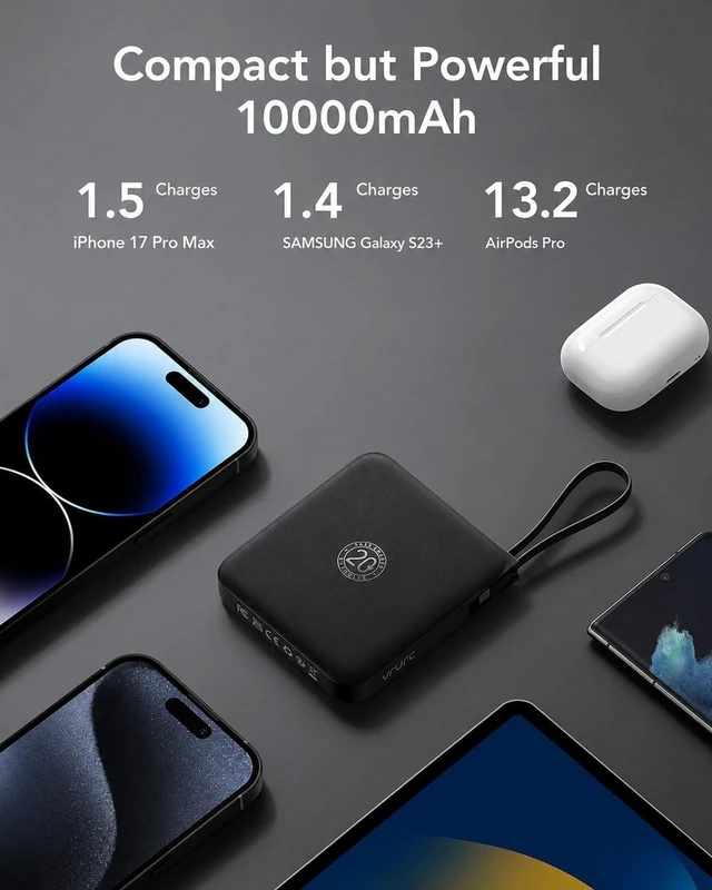 Alt view image 6 of 7 - VRURC Portable Charger Built-in 4 Cables, 10000mAh Fast Charging Power Bank