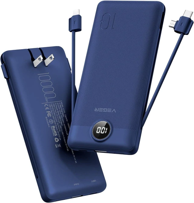 Main image of VEGER Portable Charger for iPhone, Power Bank Built in Cables and Wall Plug