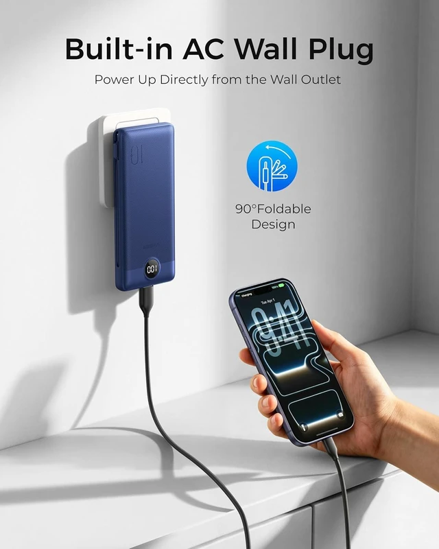 Alt view image 2 of 7 - VEGER Portable Charger for iPhone, Power Bank Built in Cables and Wall Plug