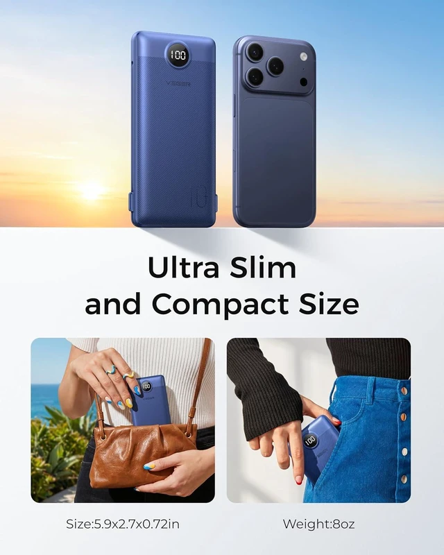 Alt view image 7 of 7 - VEGER Portable Charger for iPhone, Power Bank Built in Cables and Wall Plug
