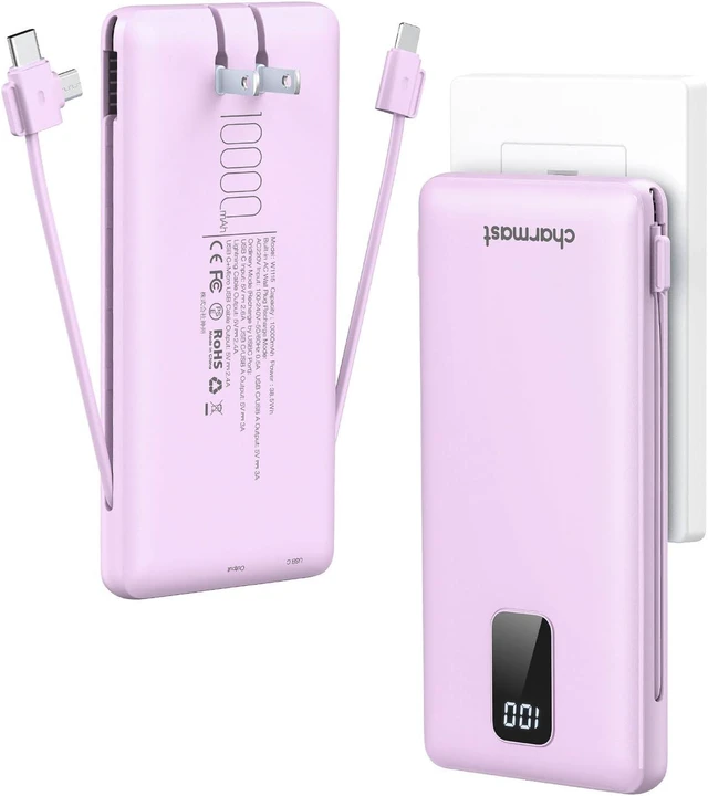 Main image of charmast Portable Charger Power Bank Built in Cables,10000mAh Battery Pack