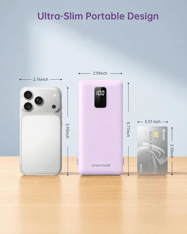 Alt view image 4 of 7 - charmast Portable Charger Power Bank Built in Cables,10000mAh Battery Pack