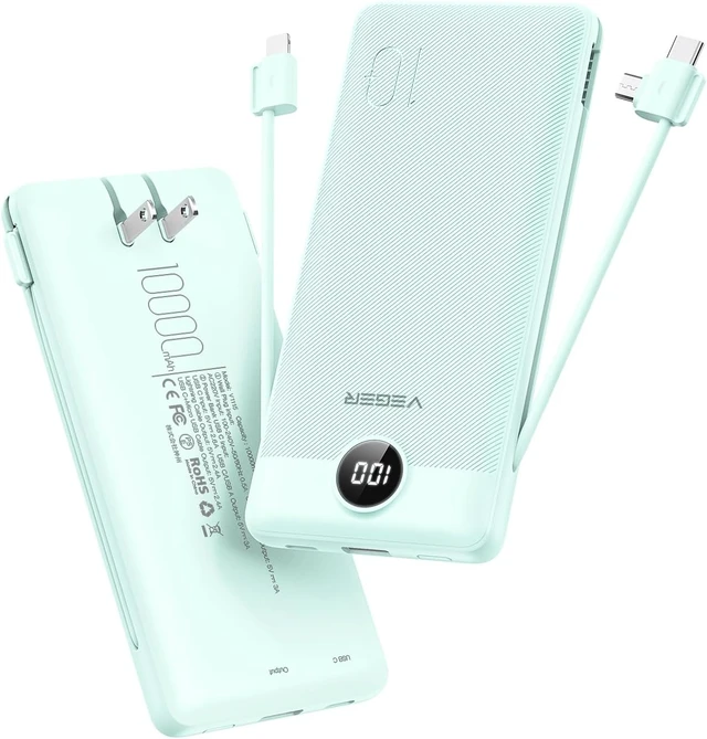 Main image of VEGER Portable Charger for iPhone, Power Bank Built in Cables and Wall Plug