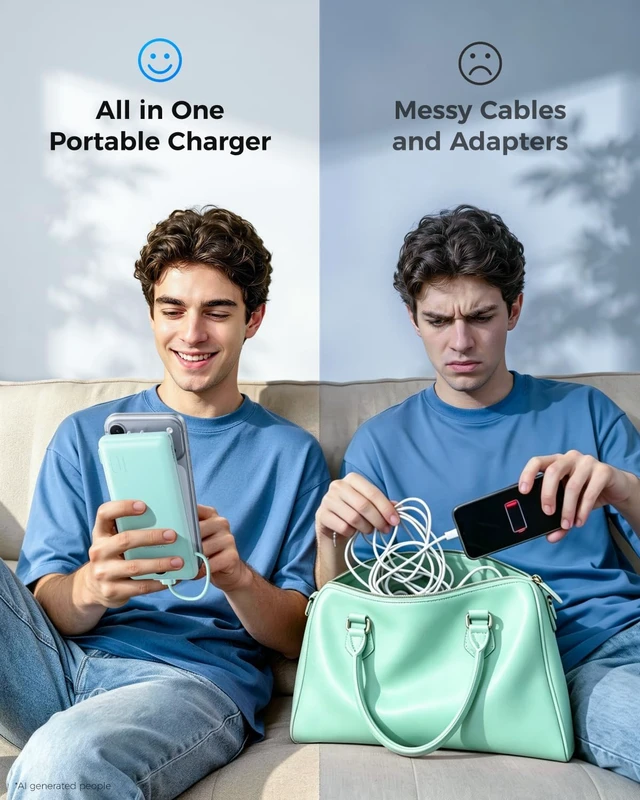Alt view image 6 of 7 - VEGER Portable Charger for iPhone, Power Bank Built in Cables and Wall Plug
