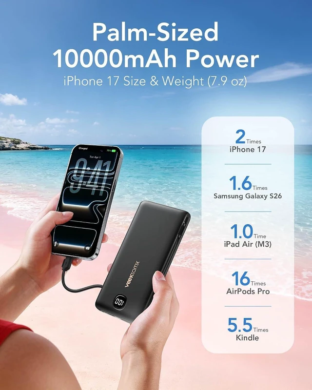 Alt view image 5 of 7 - VEEKTOMX Portable Charger with Built-in Cables and AC Wall Plug, 10000mAh