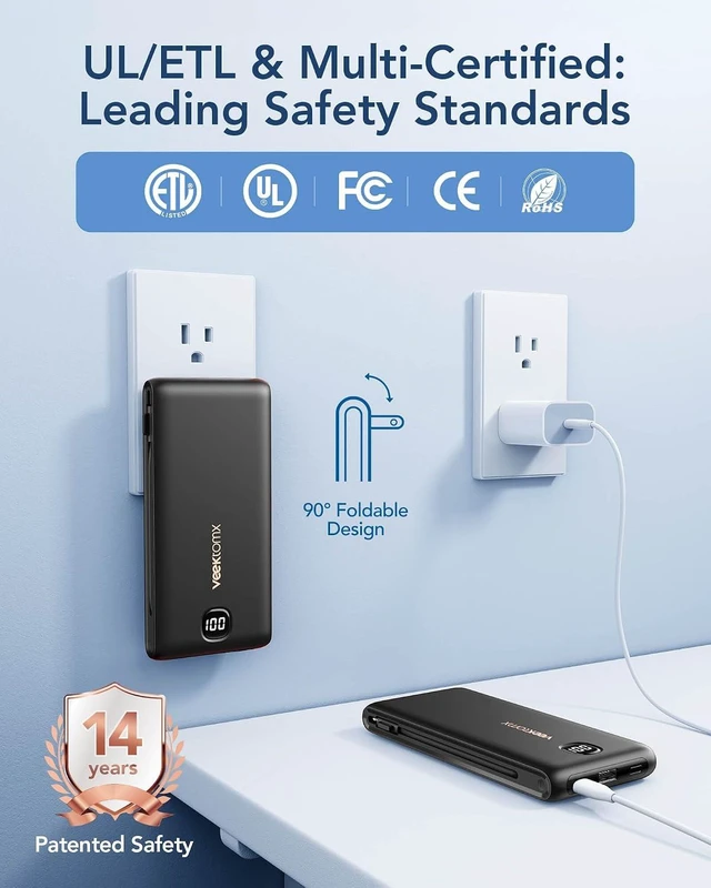 Alt view image 6 of 7 - VEEKTOMX Portable Charger with Built-in Cables and AC Wall Plug, 10000mAh