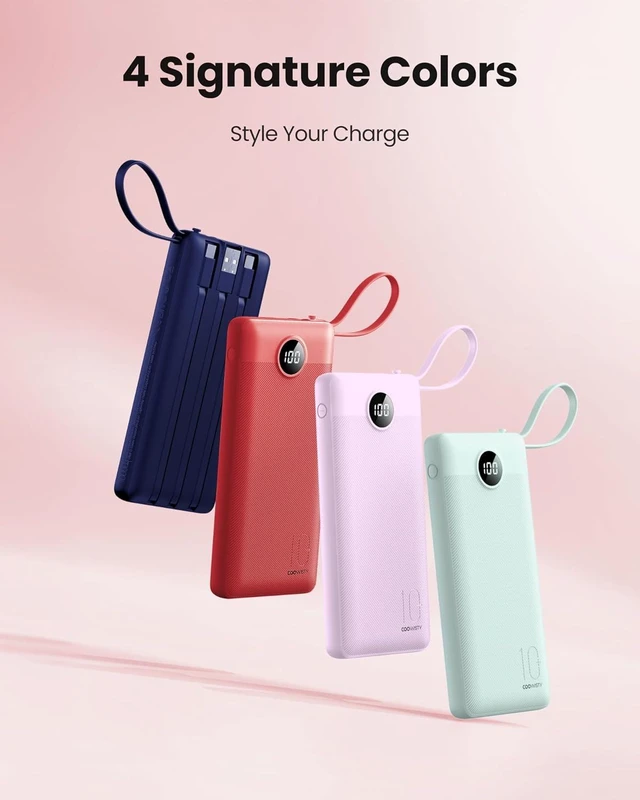 Alt view image 7 of 7 - Portable Charger Power Bank, External Battery Pack with Cords Wires, Light 10000mAh Travel Essentials Battery Bank 5 Outputs 2 Inputs LED Display Compatible with iPhone/Android &More(Magenta)