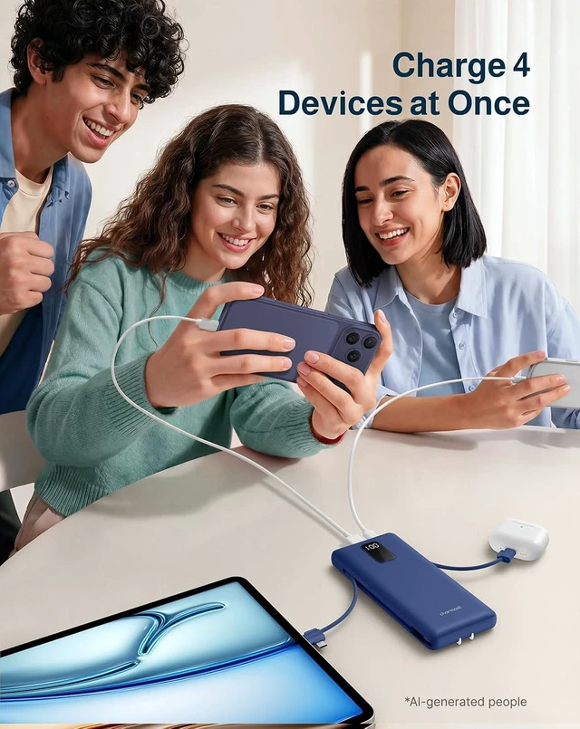 Alt view image 3 of 7 - charmast 10000mAh Portable Charger with Built-in Cables and AC Wall Plug