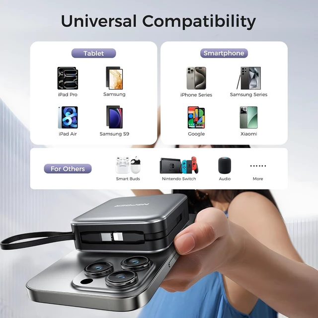 Alt view image 4 of 7 - 10000mAh Portable Charger Power Bank Built in Cables&Wall Plug