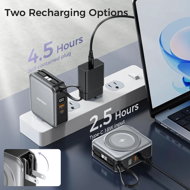 Alt view image 6 of 7 - 10000mAh Portable Charger Power Bank Built in Cables&Wall Plug
