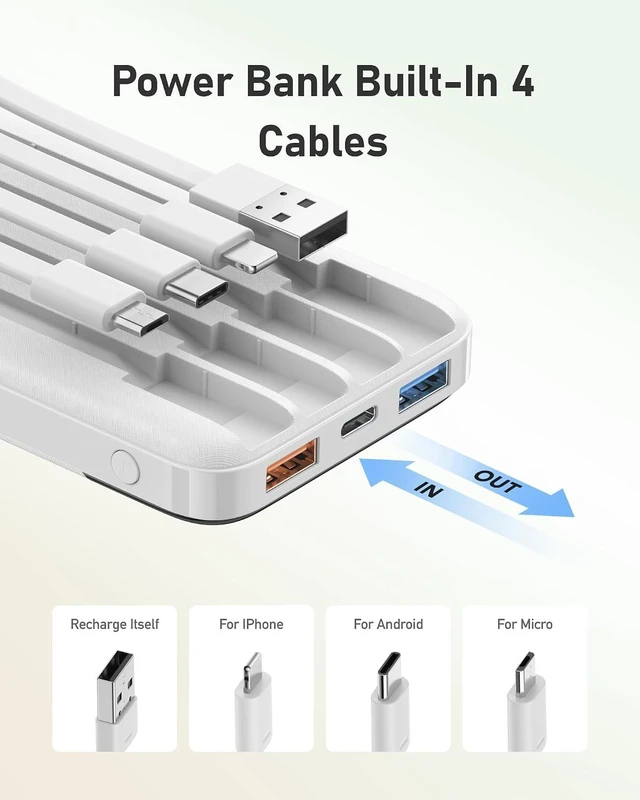 Alt view image 2 of 7 - charmast Portable Charger Built-in Cables, 20W Fast Charging Power Bank