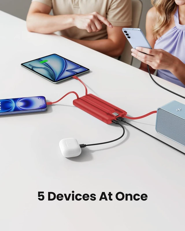 Alt view image 3 of 7 - Portable Charger Power Bank, External Battery Pack with Cords Wires, Light 10000mAh Travel Essentials Battery Bank 5 Outputs 2 Inputs LED Display Compatible with iPhone/Android &More(Magenta)