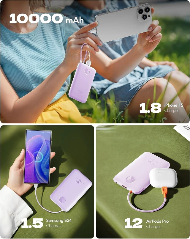 Alt view image 7 of 7 - VIYISI 0.58 Slim Portable Charger Small 10000mAh with Built-in USB C Cable