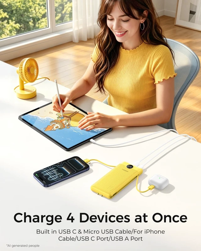 Alt view image 3 of 7 - VEGER Portable Charger for iPhone, Power Bank Built in Cables and Wall Plug