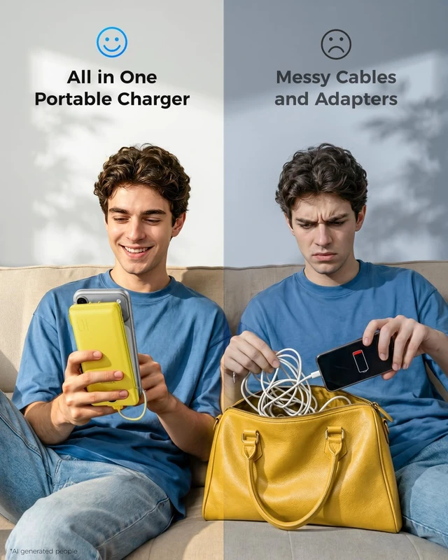 Alt view image 6 of 7 - VEGER Portable Charger for iPhone, Power Bank Built in Cables and Wall Plug