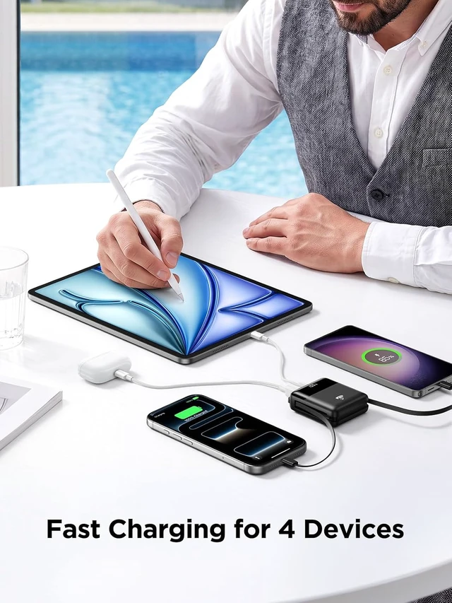 Alt view image 5 of 7 - Portable Charger 10000mAh Power Bank Fast Charging, 22.5W USB C Battery Pack with Built-in Cables, Small Portable Charger Travel Essentials Power Bank for iPhone 17 16 15 14, Samsung, iPad, Android