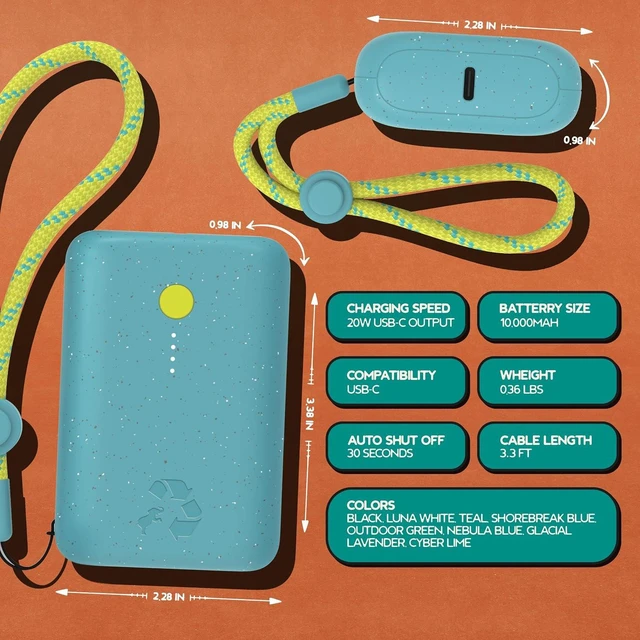 Alt view image 7 of 7 - Nimble Champ Portable Charger, 10000mAh Power Bank, 20W Dual USB-C Charging