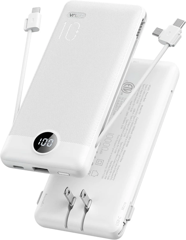 Main image of VRURC Portable Charger, Power Bank Built-in Cables and AC Wall Plug