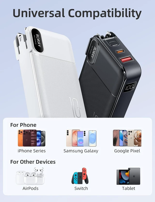Alt view image 6 of 7 - RORRY Portable Charger 3 in 1 with Wall Plug 10000mAh Power Bank for iPhone