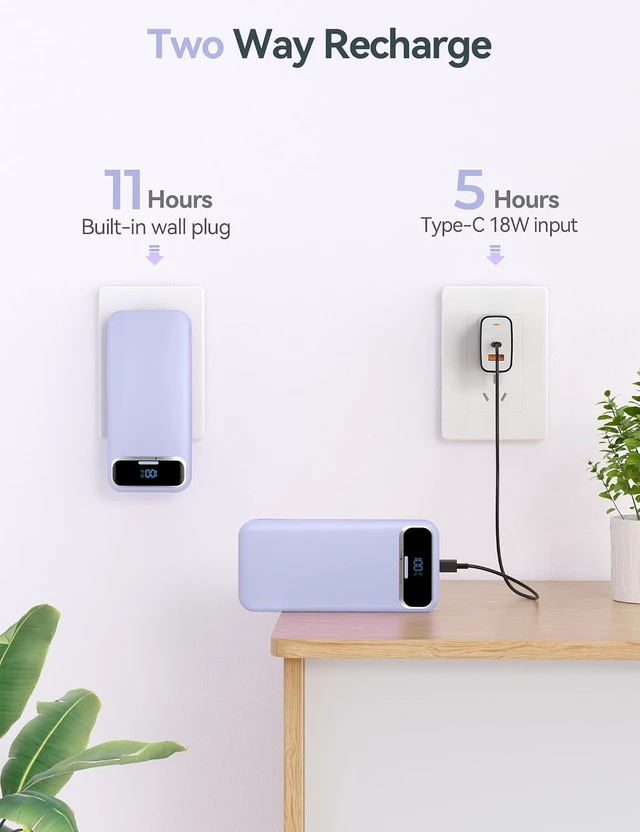 Alt view image 7 of 7 - aonidi Portable Charger 20000mAh with Built-in Cables&AC Wall Plug, Purple