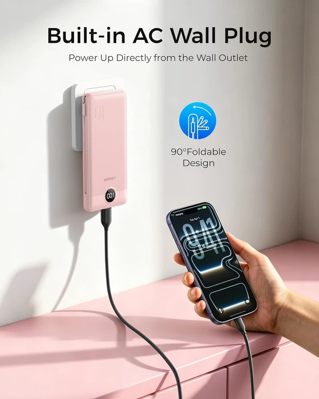 Alt view image 2 of 7 - VEGER Portable Charger for iPhone, Power Bank Built in Cables and Wall Plug