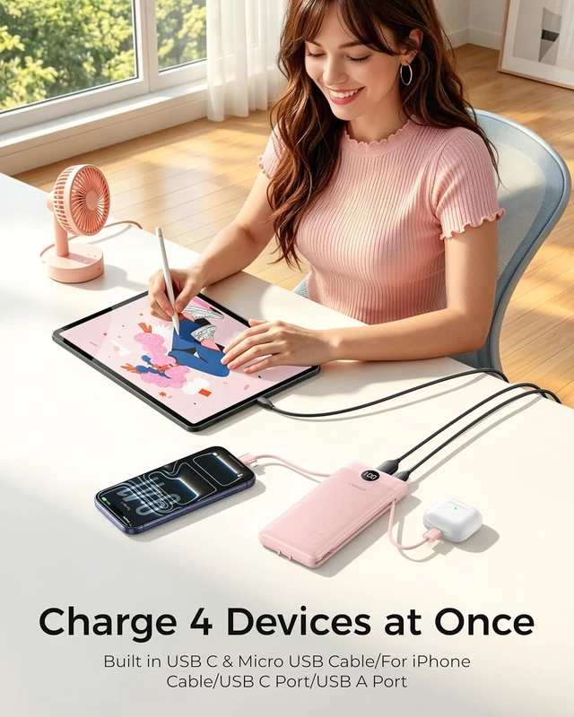 Alt view image 3 of 7 - VEGER Portable Charger for iPhone, Power Bank Built in Cables and Wall Plug