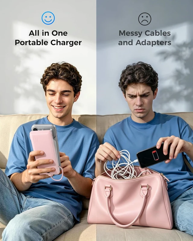 Alt view image 6 of 7 - VEGER Portable Charger for iPhone, Power Bank Built in Cables and Wall Plug