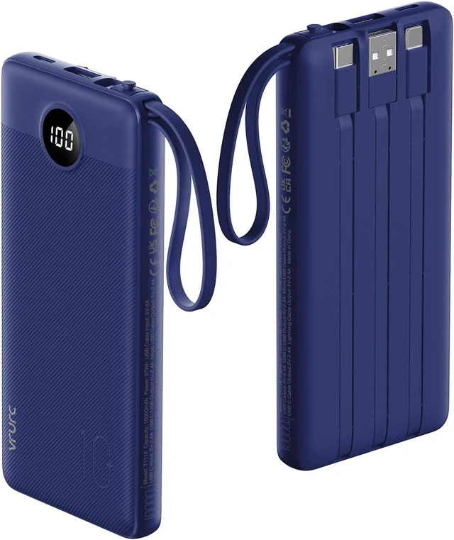 Main image of VRURC Portable Charger, Built in 4 Cables & Lanyard Power Bank 10000mAh