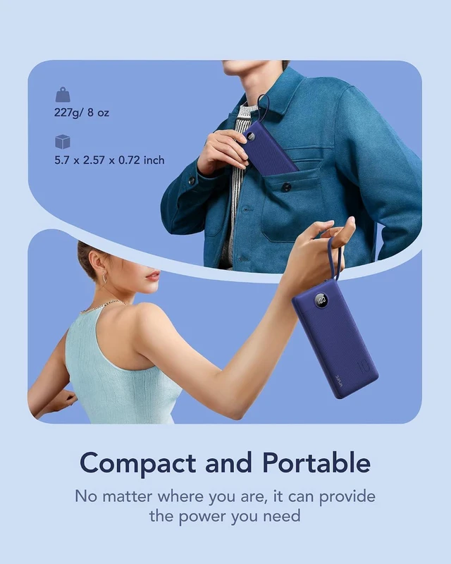 Alt view image 2 of 7 - VRURC Portable Charger, Built in 4 Cables & Lanyard Power Bank 10000mAh