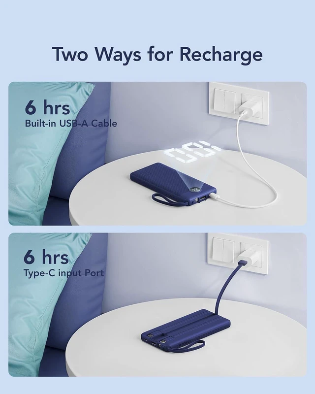 Alt view image 7 of 7 - VRURC Portable Charger, Built in 4 Cables & Lanyard Power Bank 10000mAh