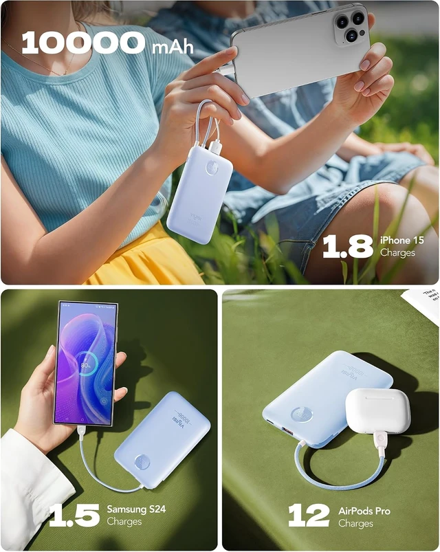 Alt view image 7 of 7 - VIYISI 0.58 Slim Portable Charger Small 10000mAh with Built-in USB C Cable