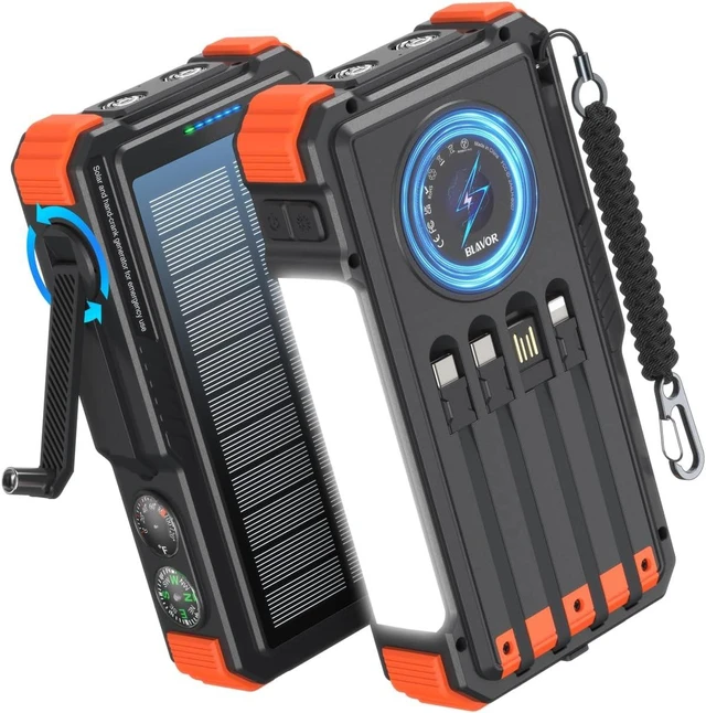 Main image of BLAVOR Solar Power Bank with Hand Crank and Built-in 4 Cables 20000mAh
