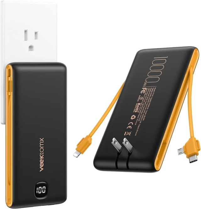 Main image of VEEKTOMX 10000mAh Portable Charger with Built-in Cables & Wall Plug