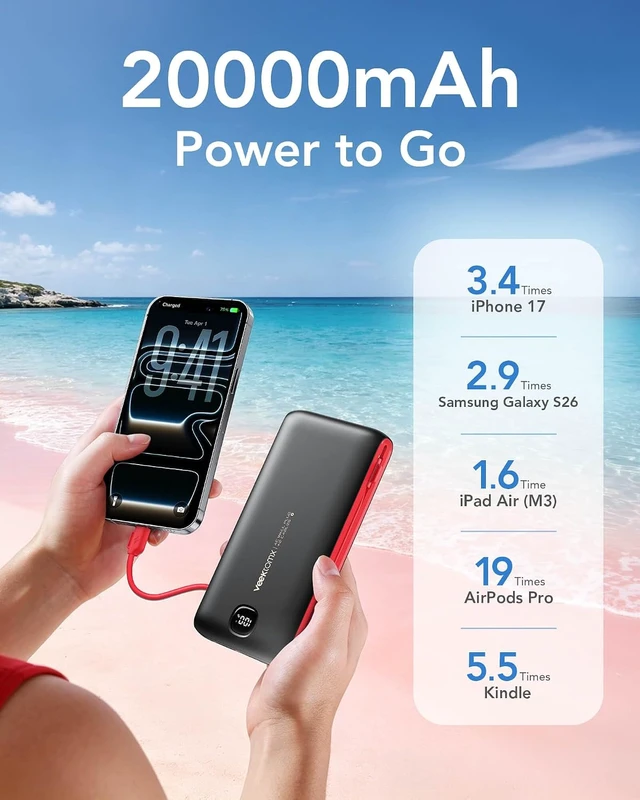 Alt view image 4 of 7 - VEEKTOMX 10000mAh Portable Charger with Built-in Cables & Wall Plug