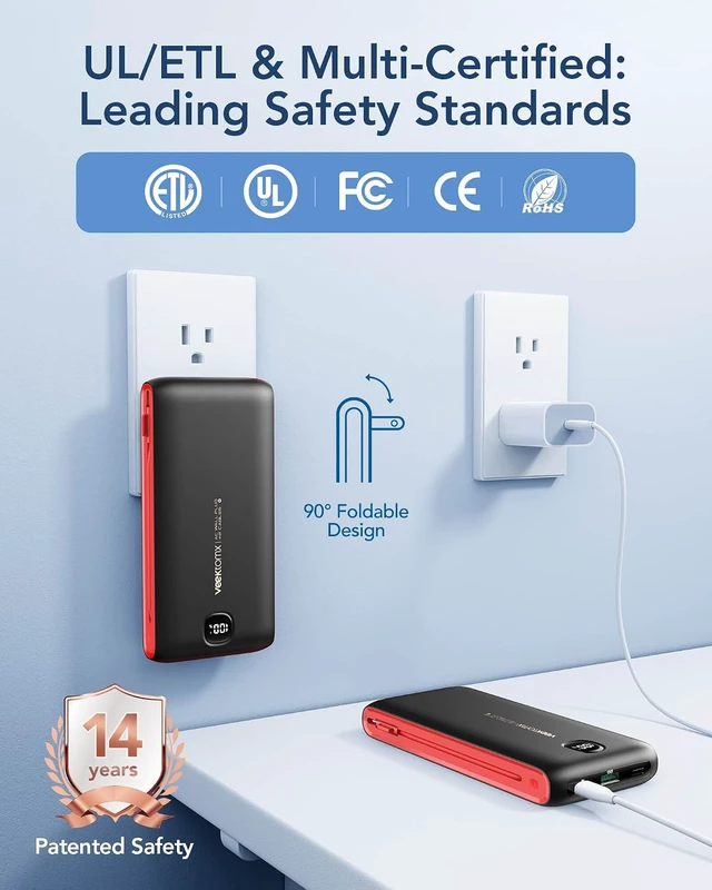 Alt view image 5 of 7 - VEEKTOMX 10000mAh Portable Charger with Built-in Cables & Wall Plug