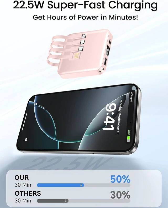 Alt view image 4 of 7 - ummz Mini Portable Charger with Built-in 4 Cables12000mAh Small Power Bank
