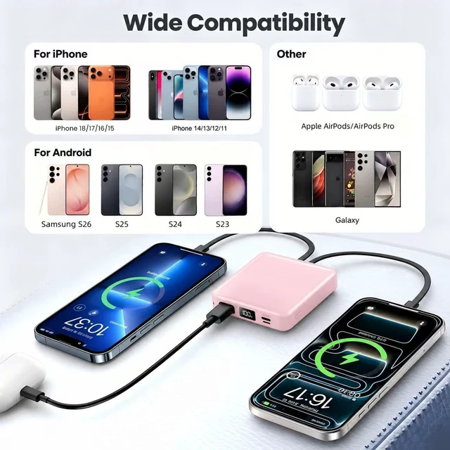 Alt view image 5 of 7 - ummz Mini Portable Charger with Built-in 4 Cables12000mAh Small Power Bank