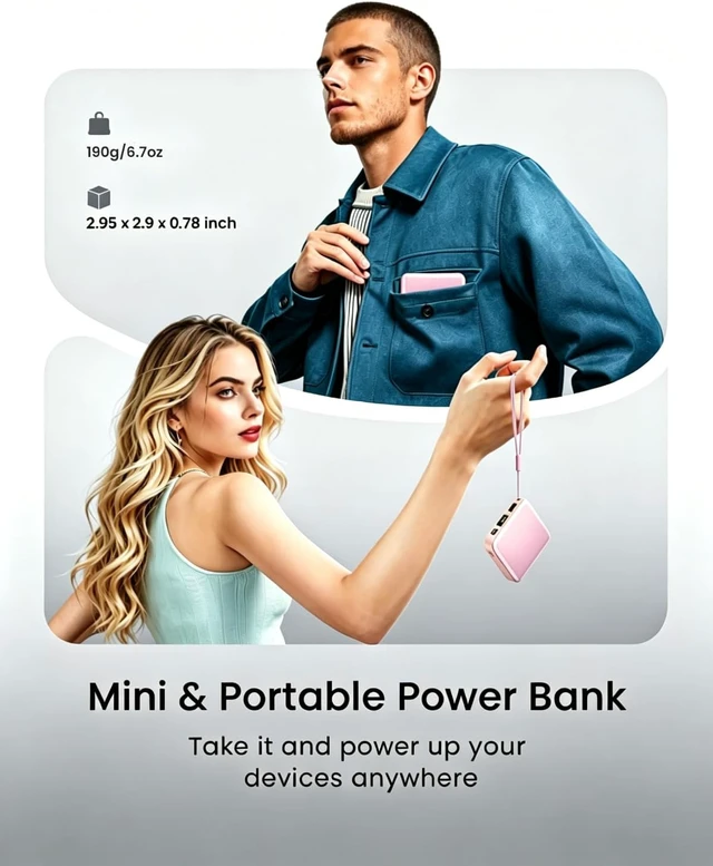 Alt view image 6 of 7 - ummz Mini Portable Charger with Built-in 4 Cables12000mAh Small Power Bank