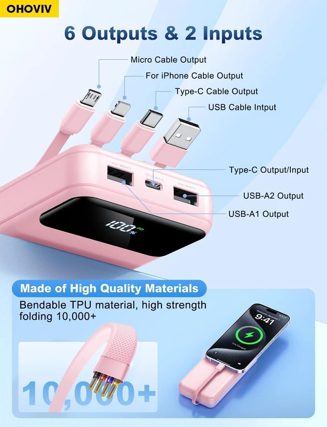 Alt view image 3 of 7 - OHOVIV Portable Charger Power Bank 50000mAh,4 Built-in Cables Battery Pack