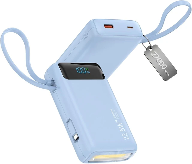 Main image of Nusyddy Portable Charger 27000mAh 22.5W w/Built-in Cable & LED Display Blue