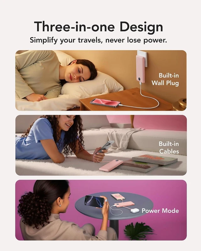 Alt view image 4 of 7 - VRURC 22.5W Portable Charger 10000mAh Fast Charging with Built-in AC Plug