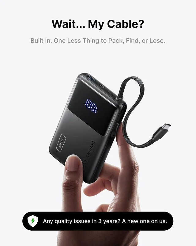 Alt view image 5 of 7 - INIU Portable Charger, Smaller 45W Fast Charging Power Bank, 10000mAh Black